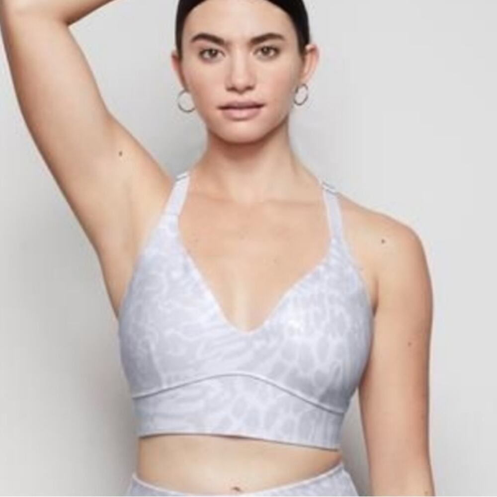 Good American Leopard Print Silver White Lightly Lined Sports Bra Women’s